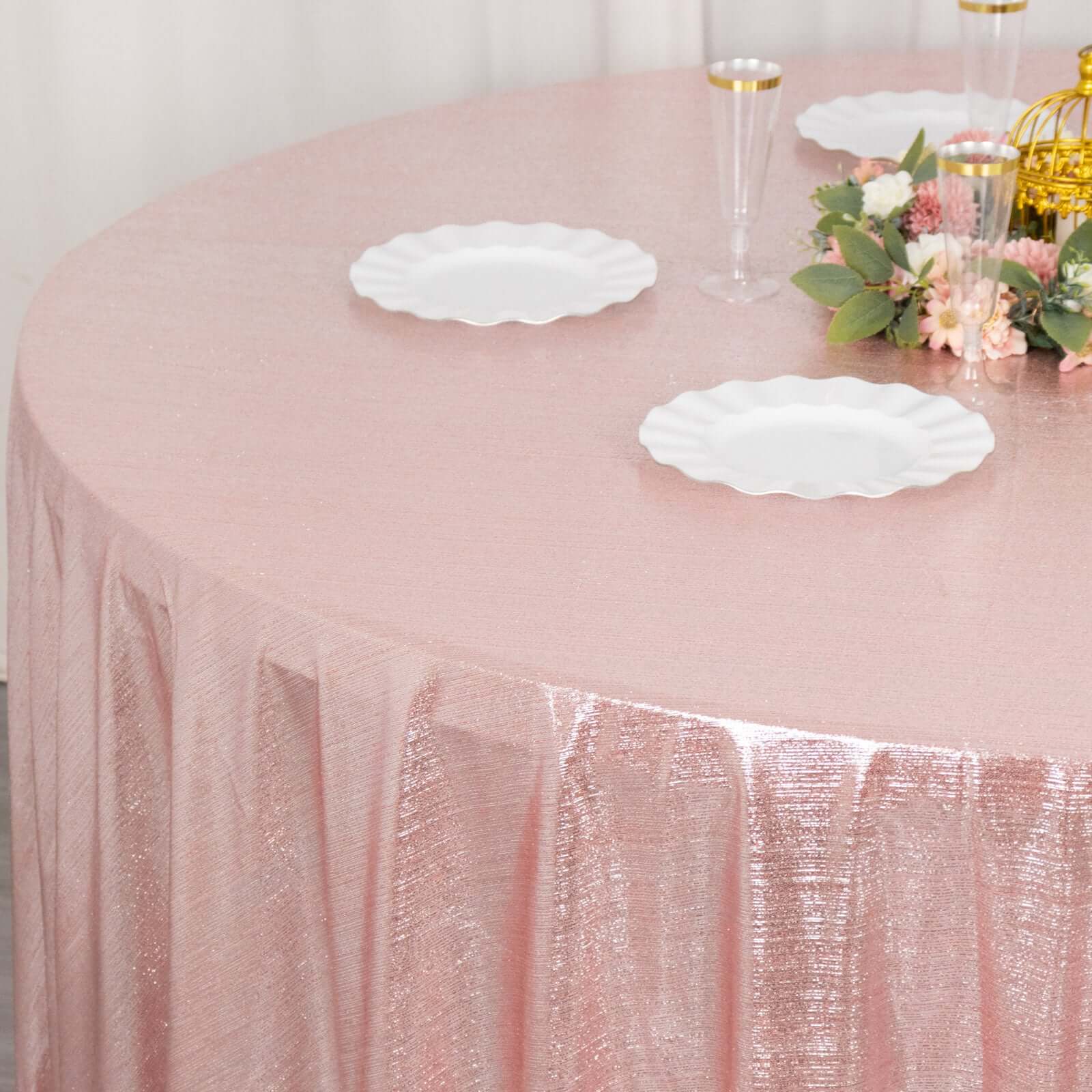 Sequin Dots Polyester Round 120" Tablecloth Shimmering Rose Gold - Wrinkle Free & Sparkling Table Cover - Bell Racket Store
