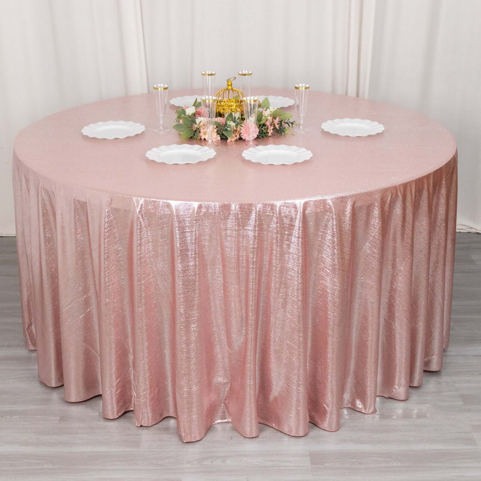 Sequin Dots Polyester Round 120" Tablecloth Shimmering Rose Gold - Wrinkle Free & Sparkling Table Cover - Bell Racket Store