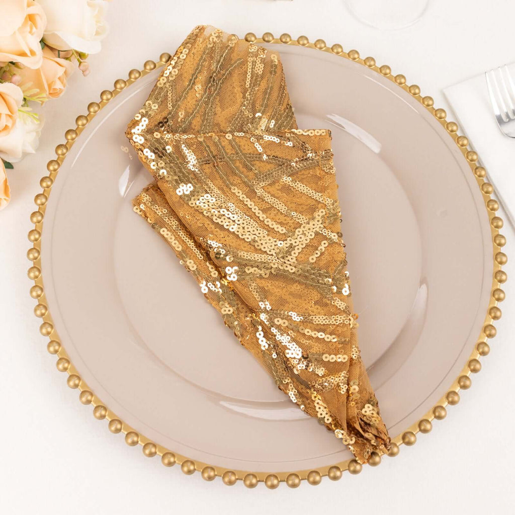 Sequin Mesh 20"x20" Napkin Gold - Wave Embroidered Reusable Cloth Napkin for Glitzy Table Settings - Bell Racket Store