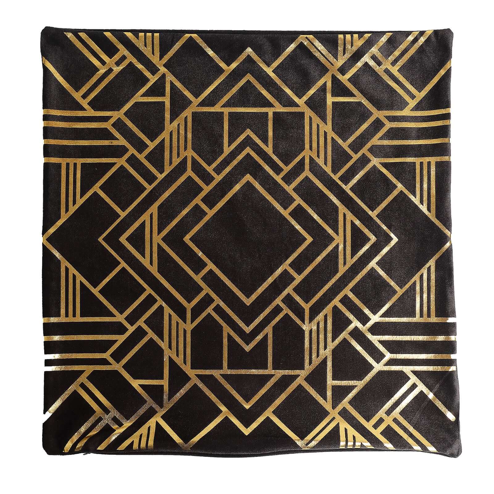 Set Of 4 18" Black Gold Foil Geometric Print Throw Pillow Covers, Velvet Square Sofa Cushion Covers - Bell Racket Store