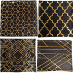 Set Of 4 18" Black Gold Foil Geometric Print Throw Pillow Covers, Velvet Square Sofa Cushion Covers - Bell Racket Store