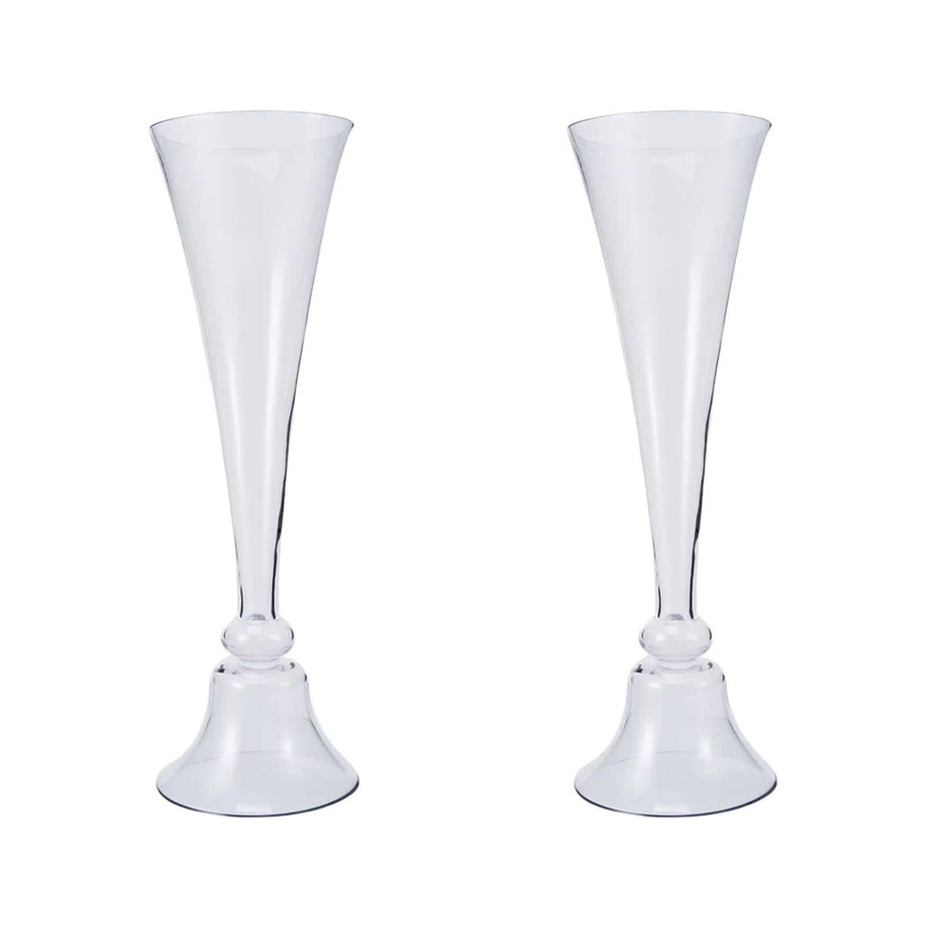 Set of 2 Glass Trumpet Vases Reversible Clarinet Style Clear - Decorative Flower Centerpieces for Events 28"