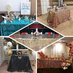 Sequin 90"x132" Rectangle Tablecloth Black - Seamless Big Payette Design for Sophisticated Occasions