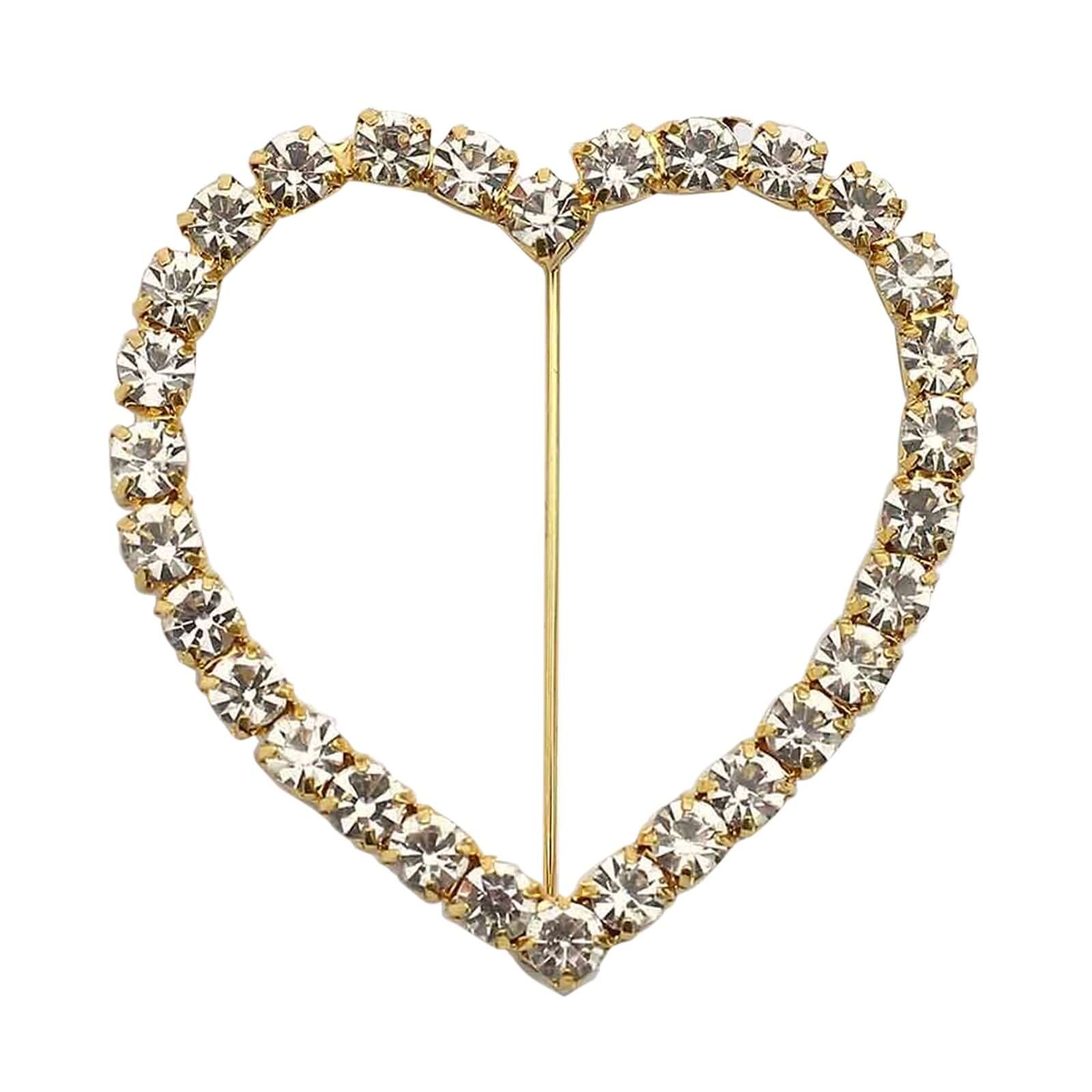 Rhinestone Chair Sash Band Buckle Gold 2" Heart Metal - Glittering Diamond Accent for Weddings & Special Events