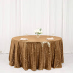 Sequin 120" Round Tablecloth Gold - Seamless Glittering Design for Sophisticated Events