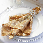 Sequin 20"x20" Napkin Gold - Shimmering Decorative Dinner Napkin for Weddings & Events