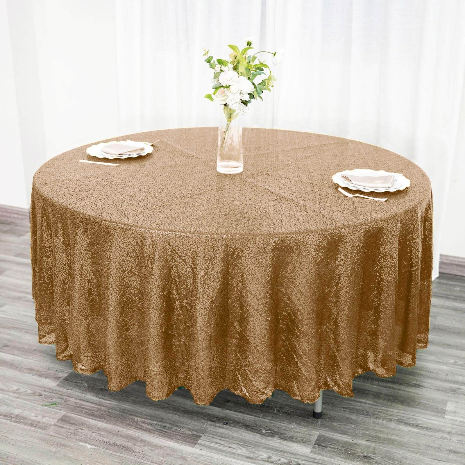 Sequin 108" Round Tablecloth Gold - Glittering Finish for Glamorous Events