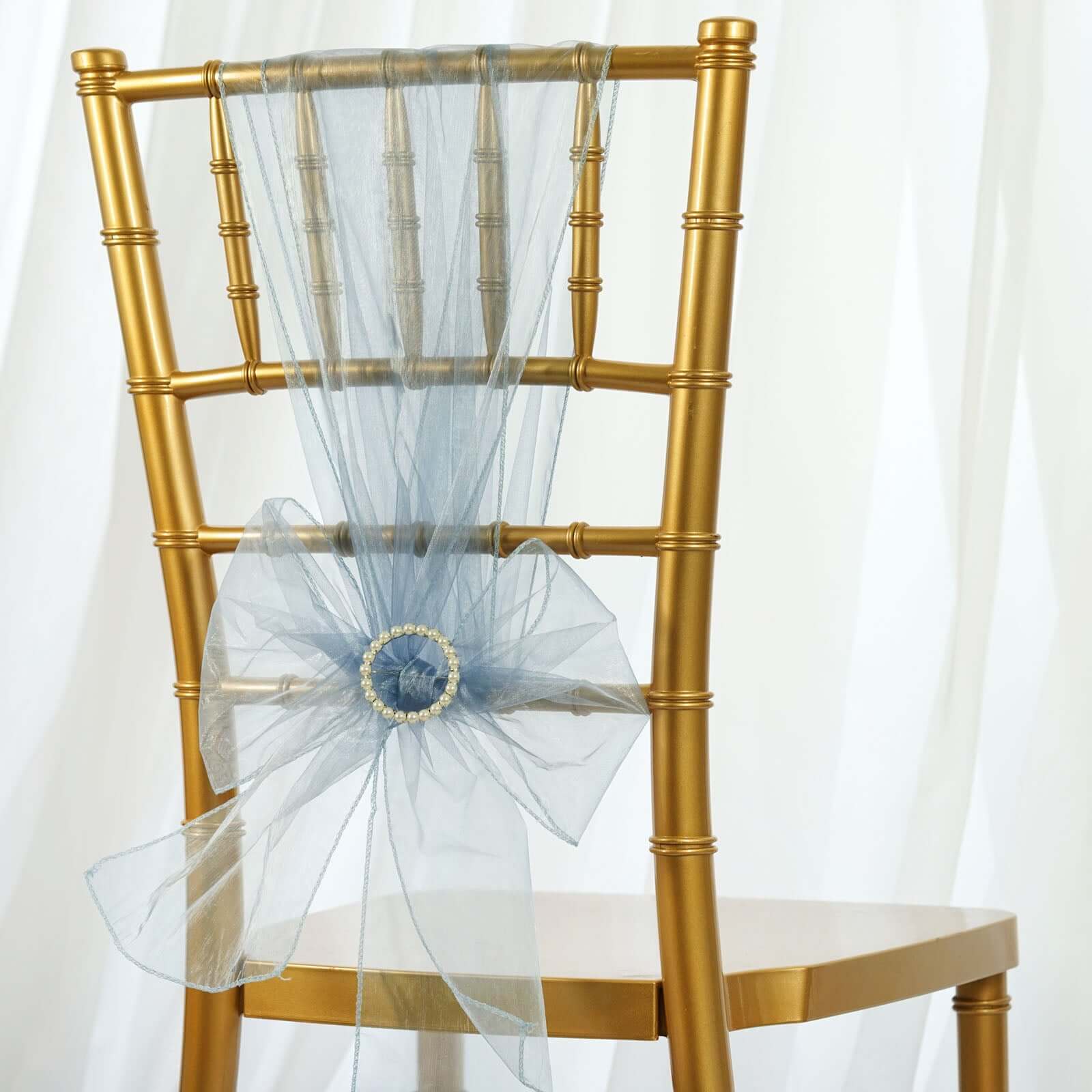 5 Pack Organza Chair Sashes Serenity Blue - Reusable Sheer Chair Bows 6"x108"