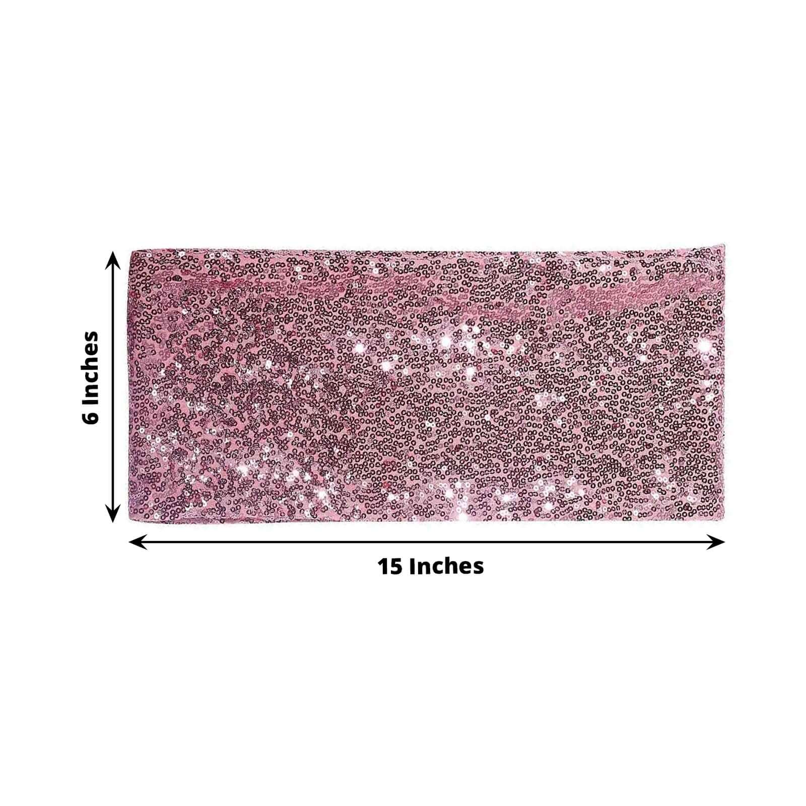 5 Pack Sequin Spandex Chair Sashes Rose Gold - Stretch Chair Bands 6"x15"