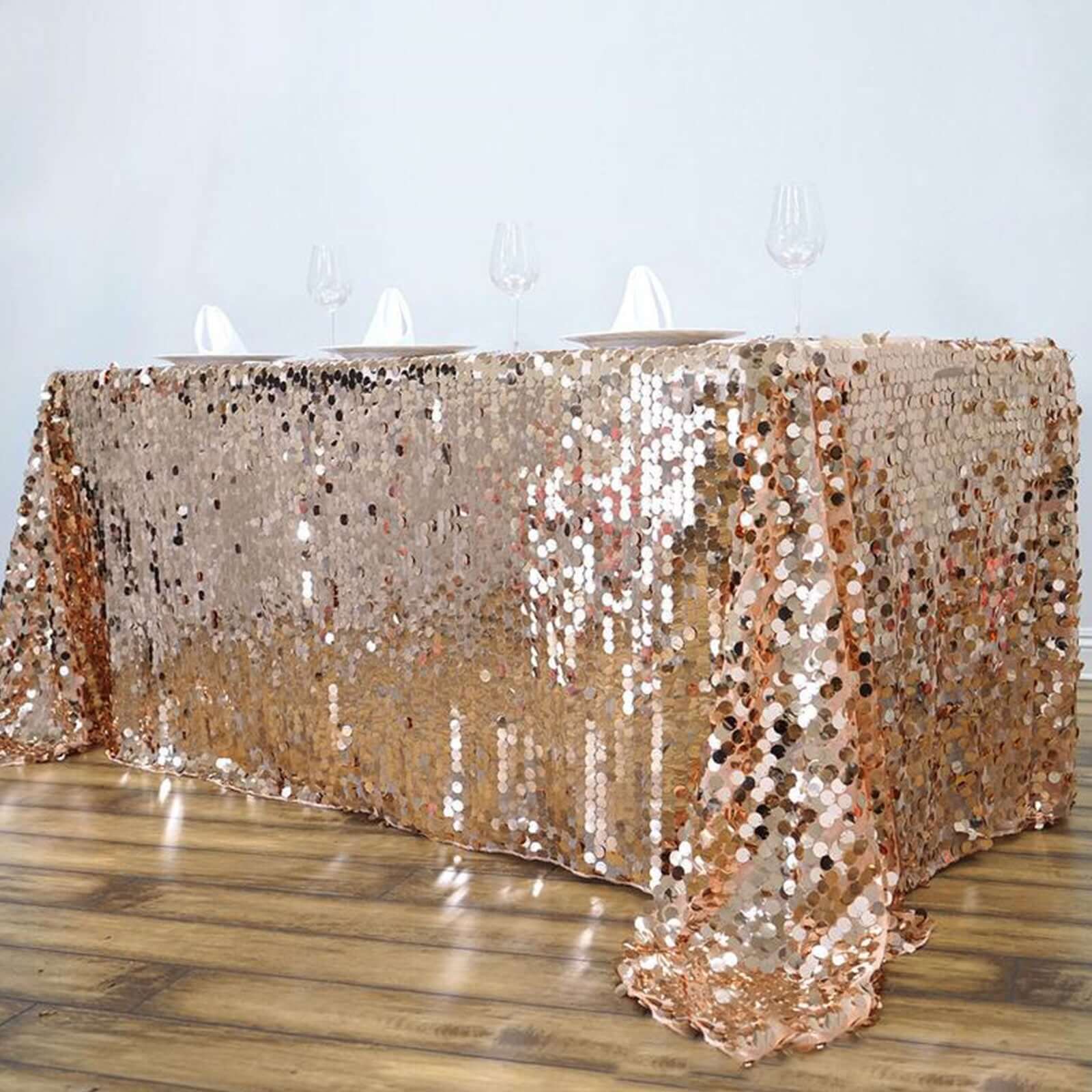 Sequin 90"x132" Rectangle Tablecloth Rose Gold - Seamless Big Payette Table Cover