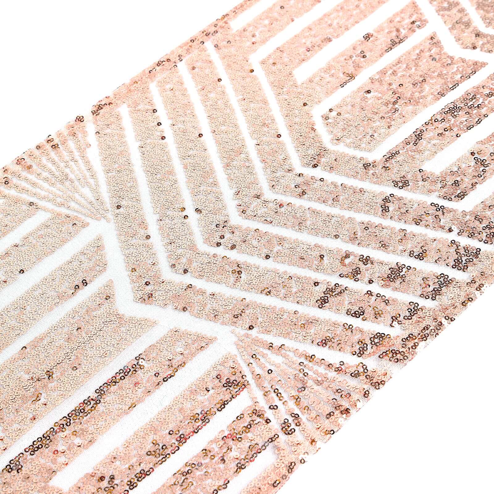 Sequin 12"x108" Table Runner Rose Gold - Diamond Glitz Design