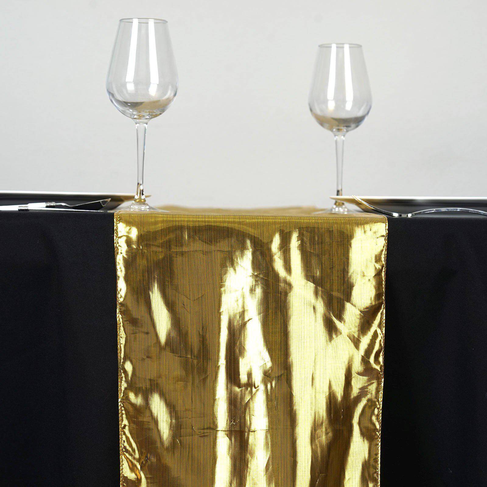 Shiny Metallic Lame 13"x108" Table Runner Gold - Glamorous Shimmer Table Decor