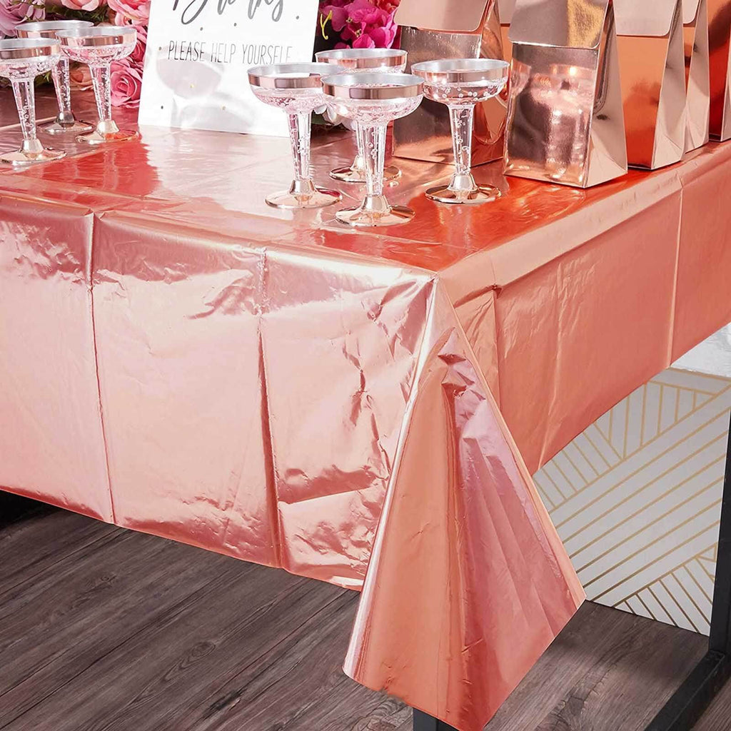 Metallic Foil Tablecloth Square Rose Gold - Stylish Disposable Party Cover 50"x50"