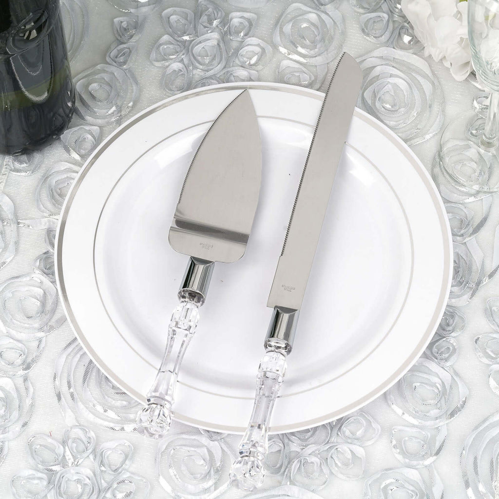 2 Set Knife and Server Stainless Steel with Clear Acrylic Handle - Party Favors with Gift Box 10" & 12"