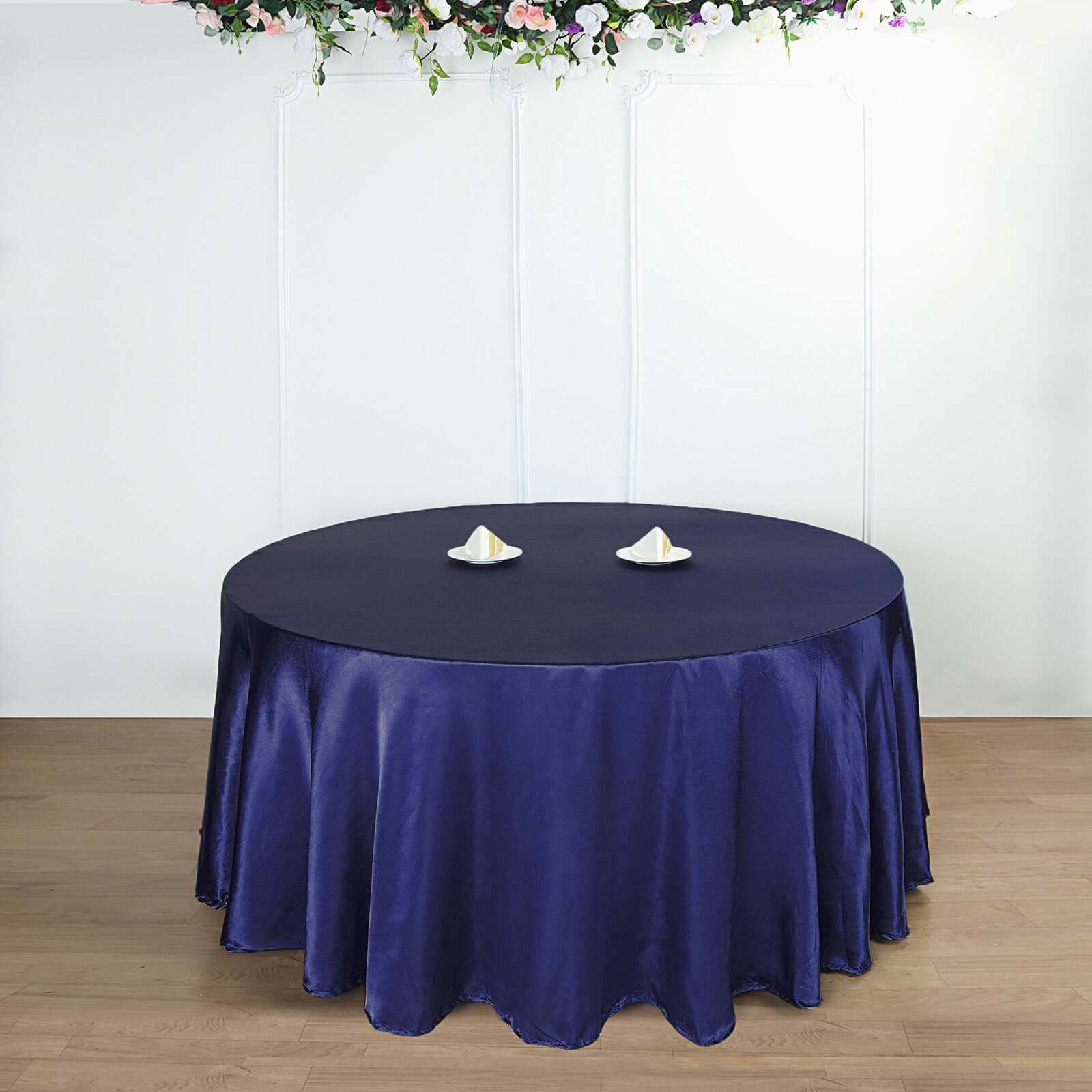 Satin 108" Round Tablecloth Navy Blue - Smooth and Lustrous Table Cover