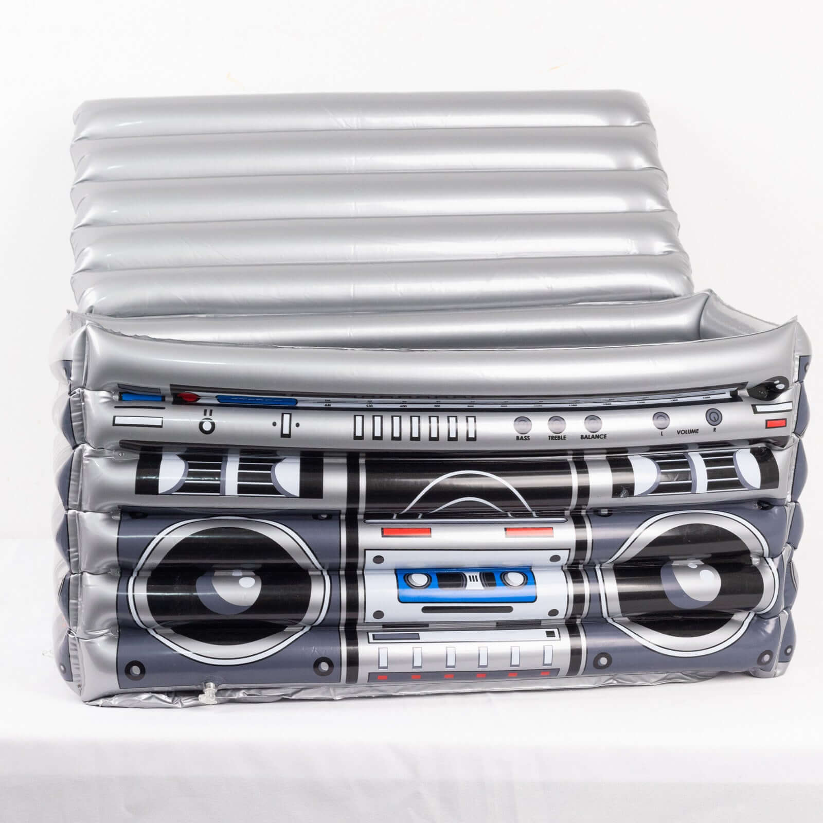 Silver Inflatable Ice Beverage Cooler with 80's Boom Box Design - Party Drink Container for Pool Events 24"x12" - Bell Racket Store