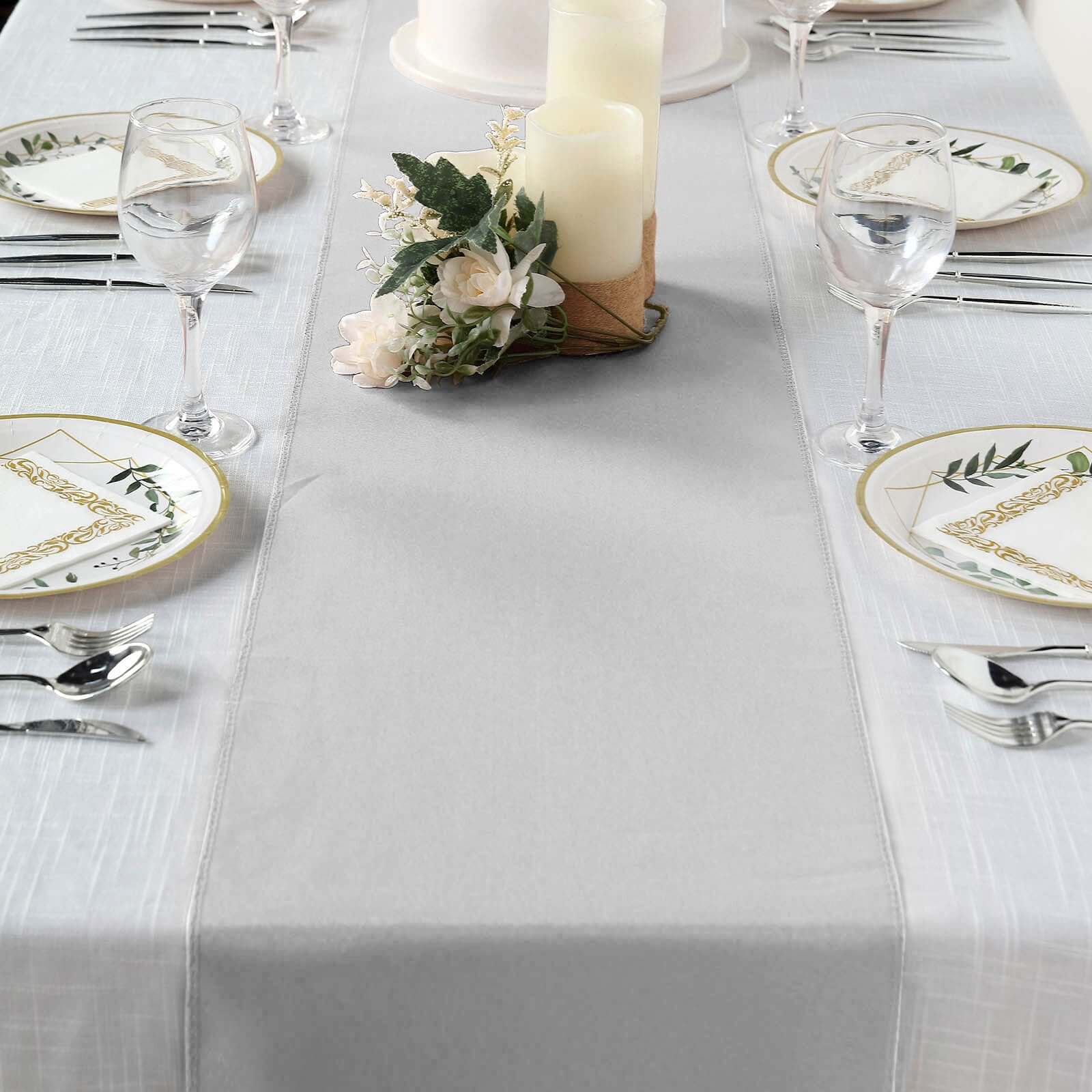 Polyester 12"x108" Table Runner Silver - Durable & Wrinkle-Resistant Table Decor