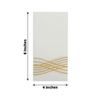 25 Pack Linen-Like Paper 8"x4" Napkins White with Metallic Gold Foil Wave Design - Soft & Absorbent Airlaid Hand Towels for Exquisite Weddings & Events
