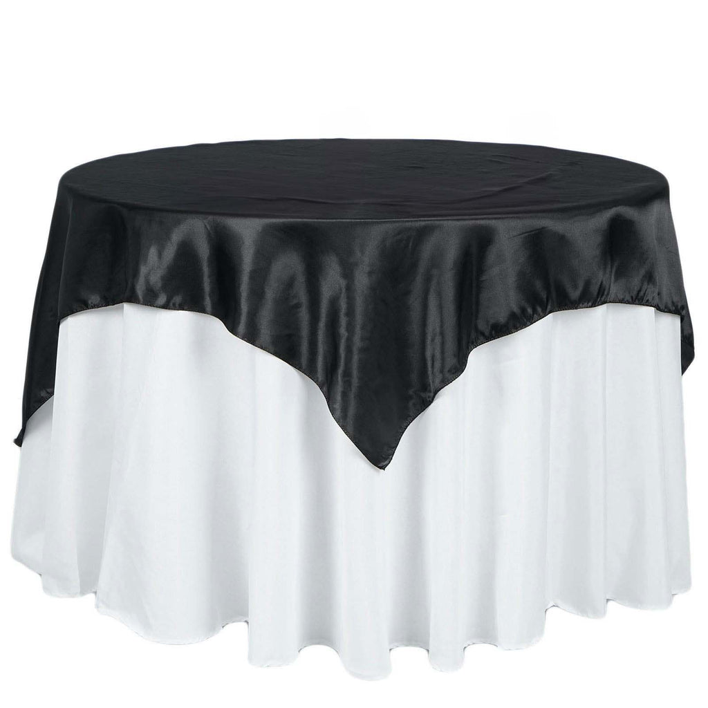 Satin 72"x72" Table Overlay Square Tablecloth Black - Smooth Finish for Luxurious Events