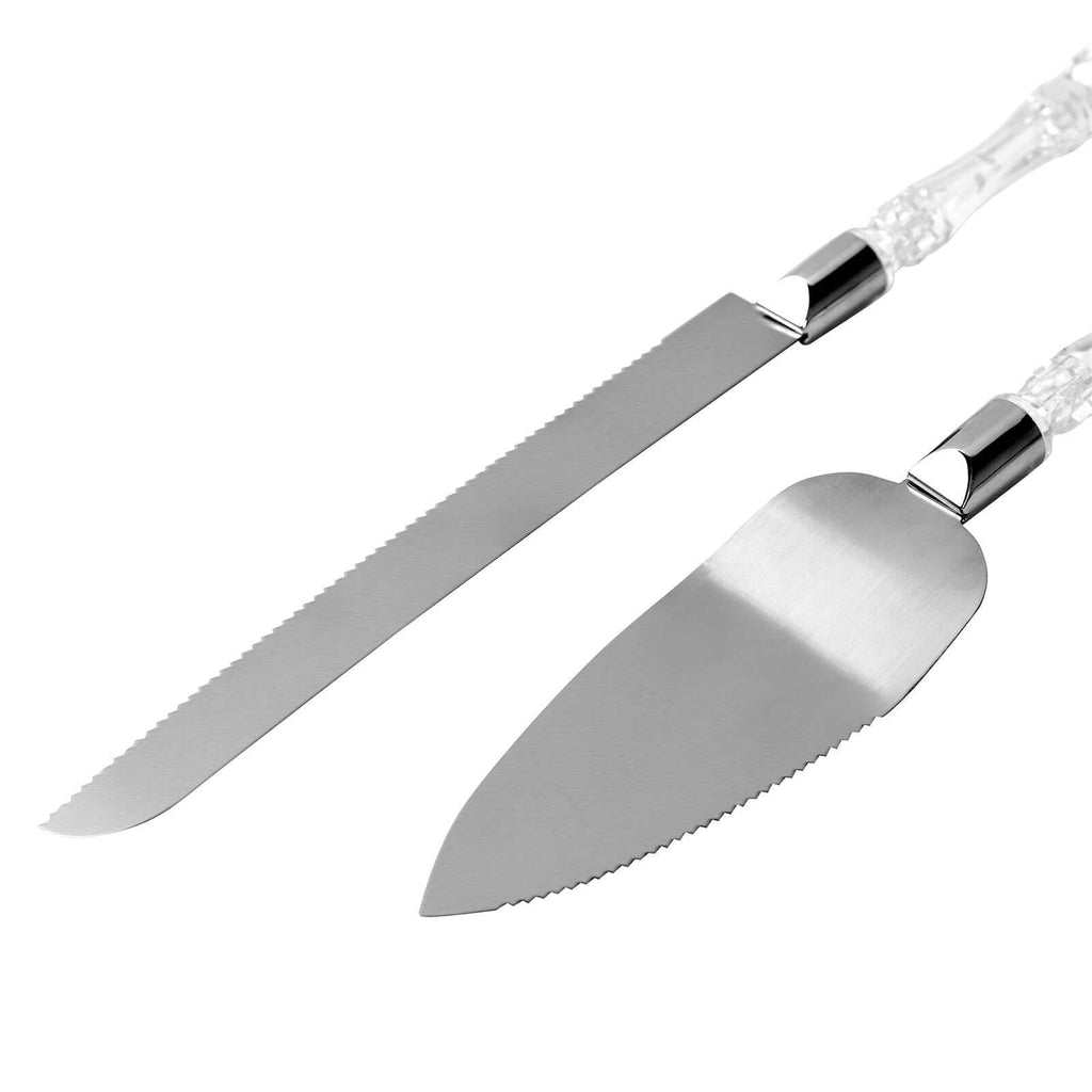 2 Set Knife and Server Stainless Steel with Clear Acrylic Handle - Party Favors with Gift Box 10" & 12"