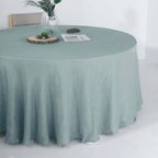 Faux Linen 120" Round Tablecloth Dusty Blue - Slubby Texture Wrinkle-Resistant Seamless Table Cover