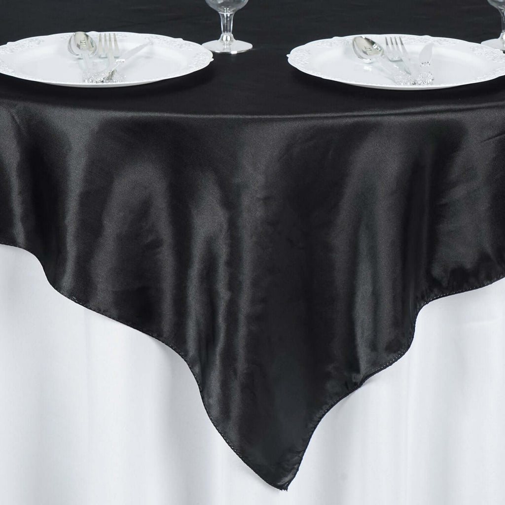 Satin 60"x60" Table Overlay Square Tablecloth Black - Smooth Silky Touch Table Cover for Sophisticated Events