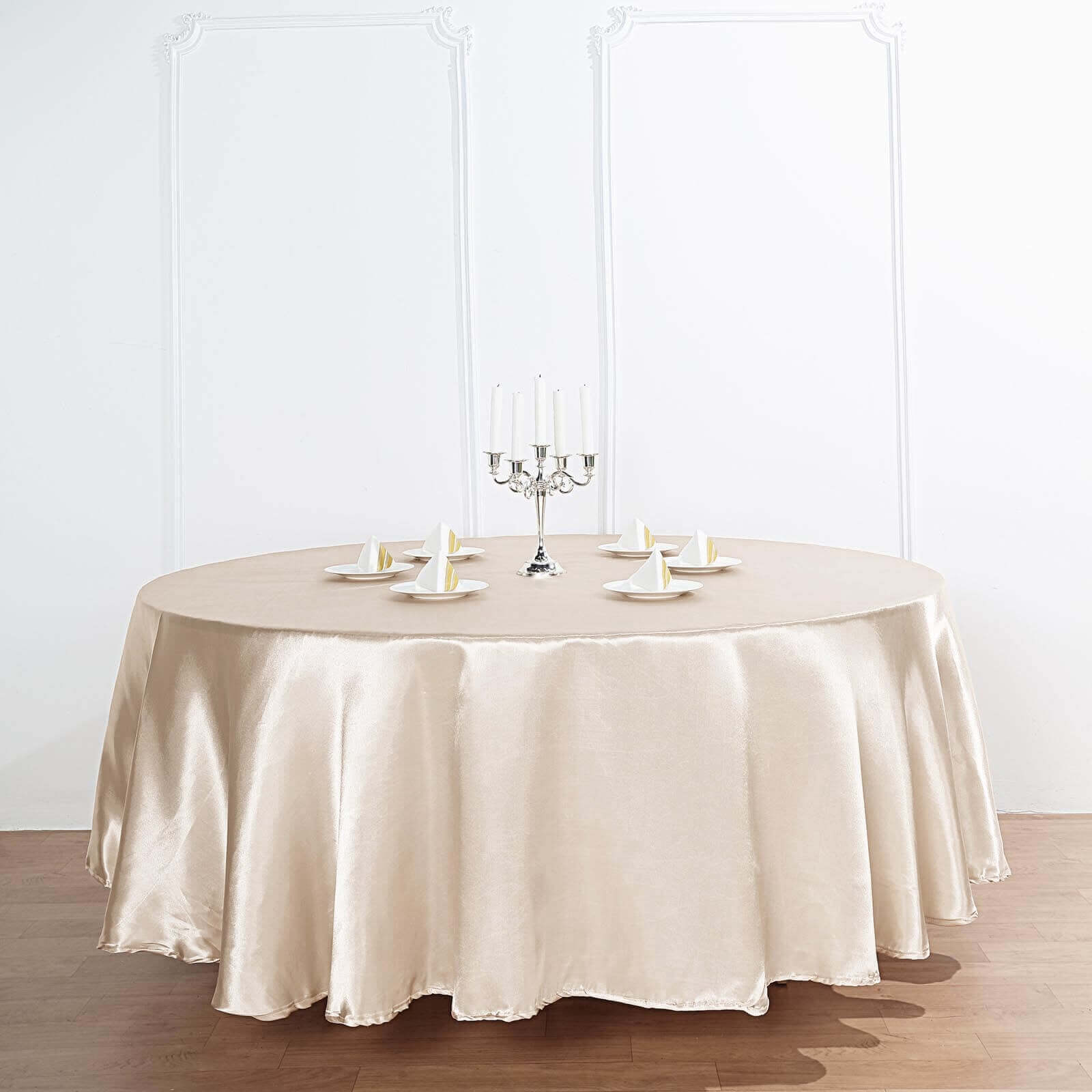 Satin 108" Round Tablecloth Beige - Smooth and Lustrous Table Cover