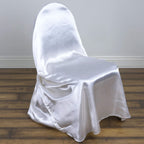 Satin Chair Cover Self-Tie Universal Design White - Durable Slip-On Cover for Folding, Dining, Banquet & Standard Chairs