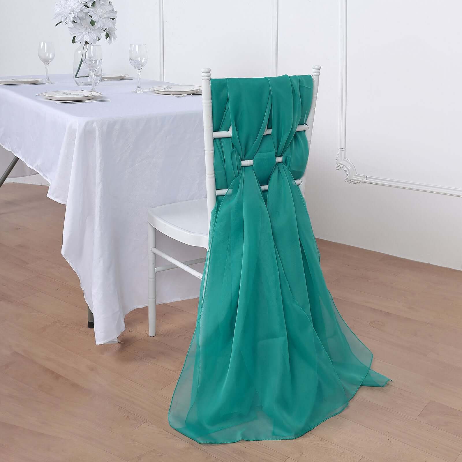 5 Pack Chiffon Chair Sashes Turquoise - Soft & Lightweight Designer Chair Bows 22"x78"