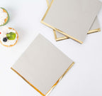 50-Pack Paper Beverage Napkins with Gold Foil Edge Gray - Disposable 2 Ply Cocktail Napkins for Events 6.5"x6.5"