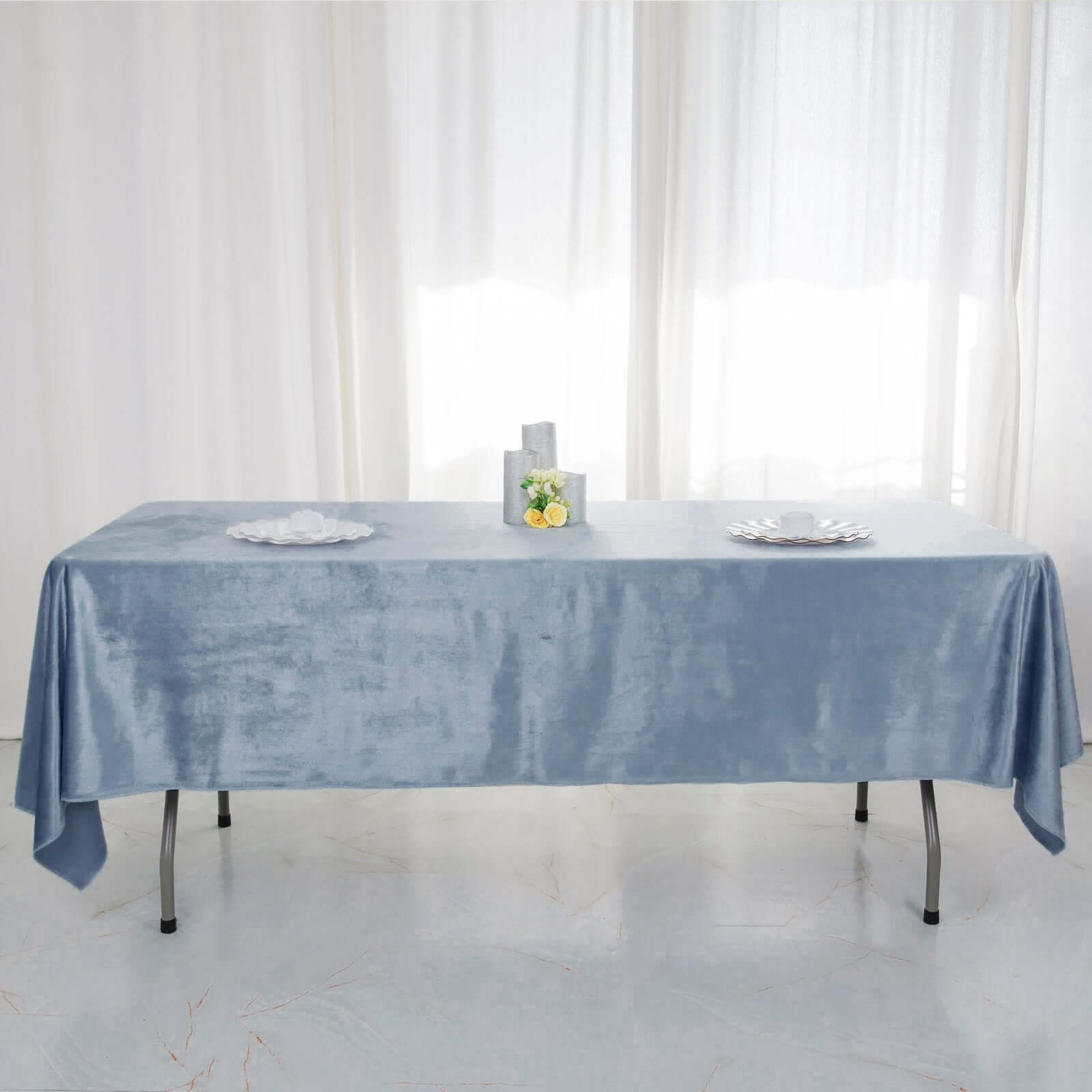 Premium Velvet 60"x102" Rectangle Tablecloth Dusty Blue - Reusable & Soft Table Cover