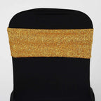 5 Pack Metallic Shimmer Tinsel Spandex Chair Sashes Gold - Durable and Reusable Stretch Chair Bands for Dazzling Event & Party Decor