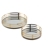 Set of 2 Metal Serving Trays 13", 9" Round Gold with Mirrored Top, Classy Decorative Vanity Tray Centerpiece
