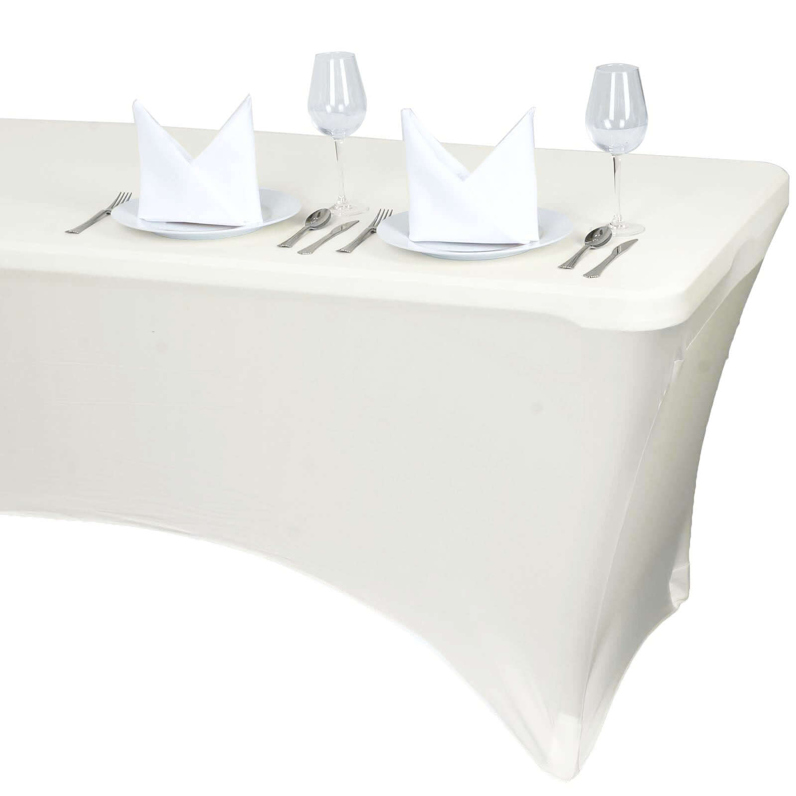 Stretch Spandex 6ft Rectangle Tablecloth Ivory - Durable Form-Fitting Table Cover