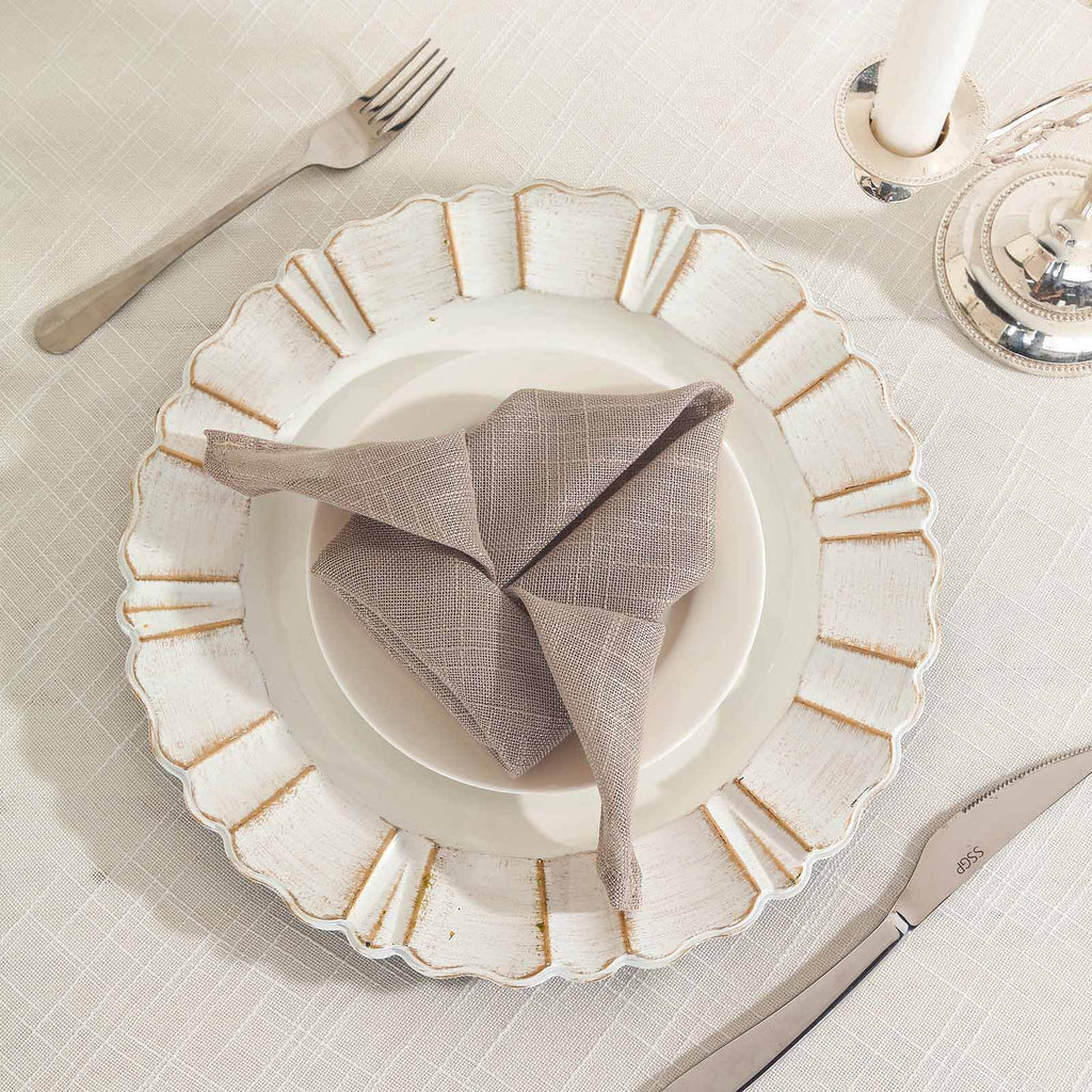 5 Pack Faux Linen 20"x20" Napkins Taupe - Slubby Textured & Wrinkle Resistant Cloth Napkins