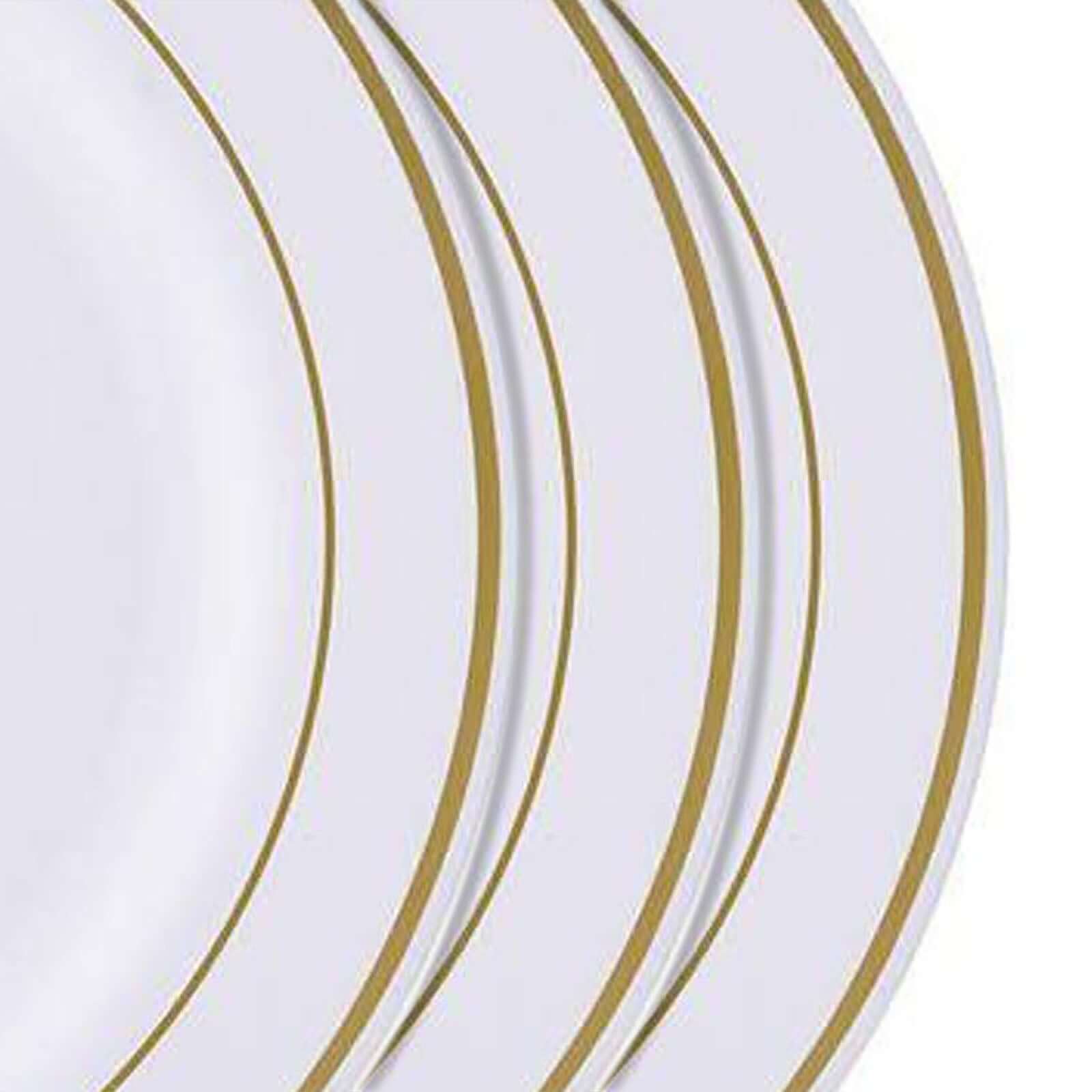 10-Pack Plastic Dessert Plates White with TrÃ¨s Chic Gold Rim - Disposable Plates for Parties 8"