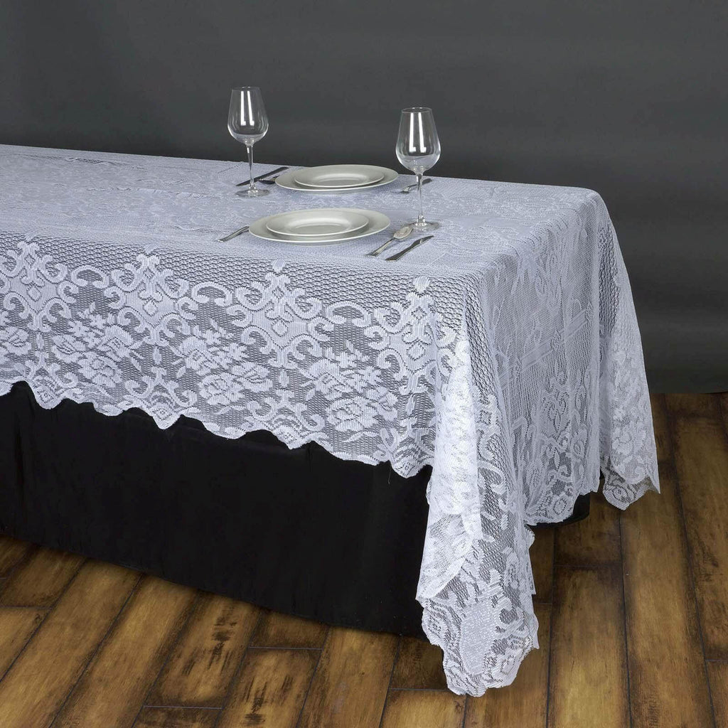 Lace 60"x126" Rectangular Oblong Tablecloth White - Premium Finish for Sophisticated Occasions