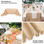 Faux Burlap Jute 60"x126" Rectangle Tablecloth Natural - Rustic Event Table Linen