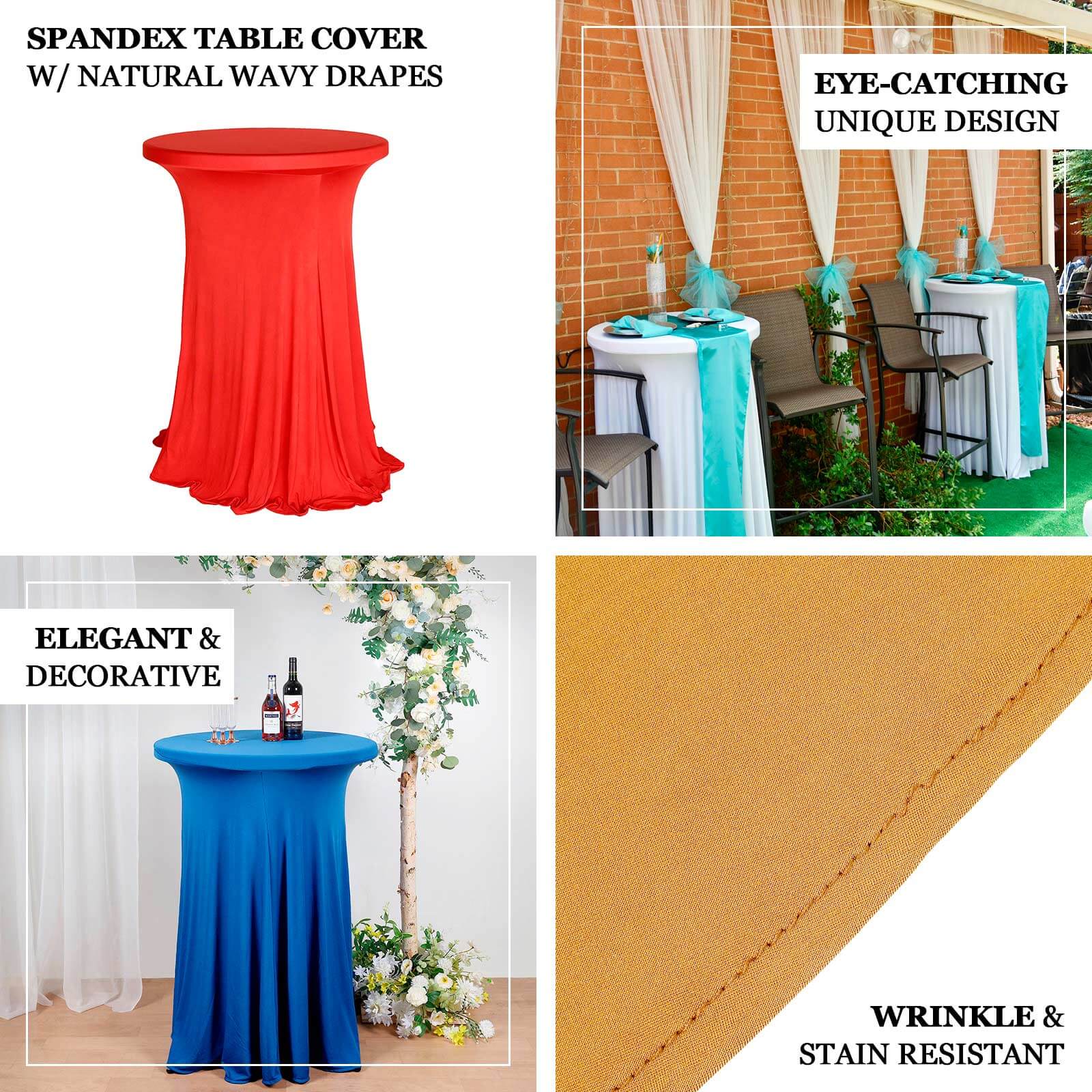 Spandex 30" Round Cocktail Table Cover Skirt Hunter Emerald Green With Natural Wavy Drapes - Bell Racket Store