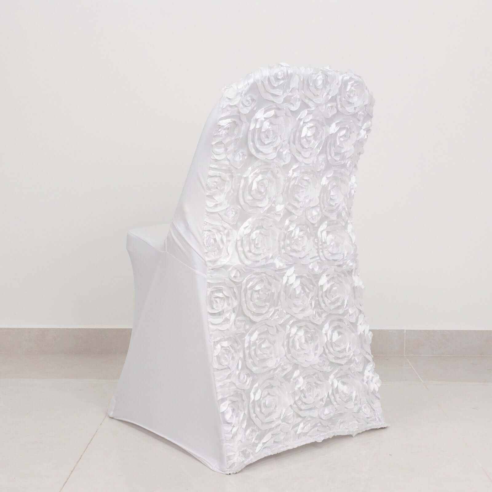 Spandex Chair Cover White for Folding Chairs - Durable Stretch Fitted Slipcover with Satin Rosette Design for Classy Events - Bell Racket Store