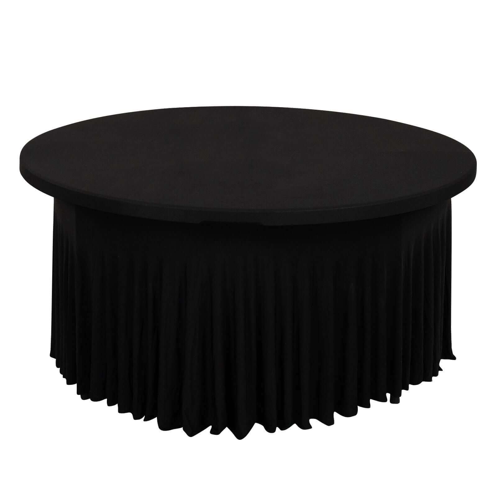 Spandex Round 5ft Table Skirt Black with Wavy Skirt - Like Effect Stylish Table Cover - Bell Racket Store