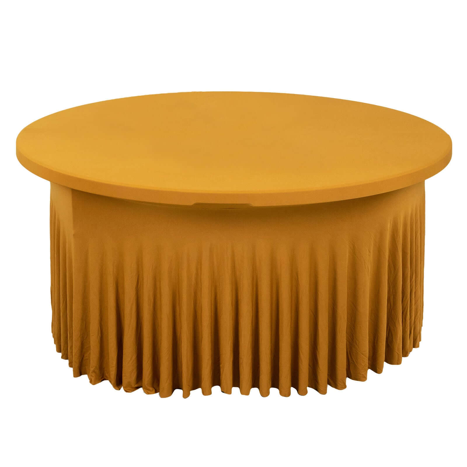 Spandex Round 5ft Table Skirt Gold with Wavy Skirt - Like Effect Stylish Table Cover for Weddings, Banquets & Trade Shows - Bell Racket Store