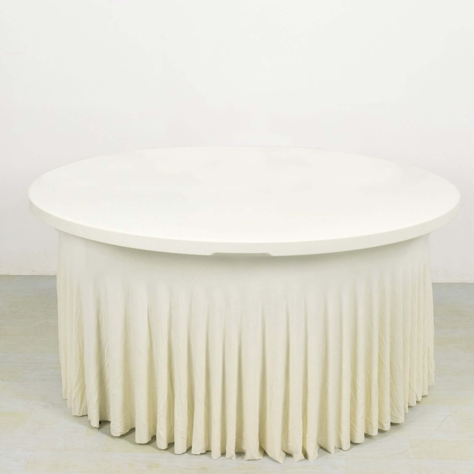 Spandex Round 5ft Table Skirt Ivory with Wavy Skirt - Like Effect Stylish Table Cover - Bell Racket Store