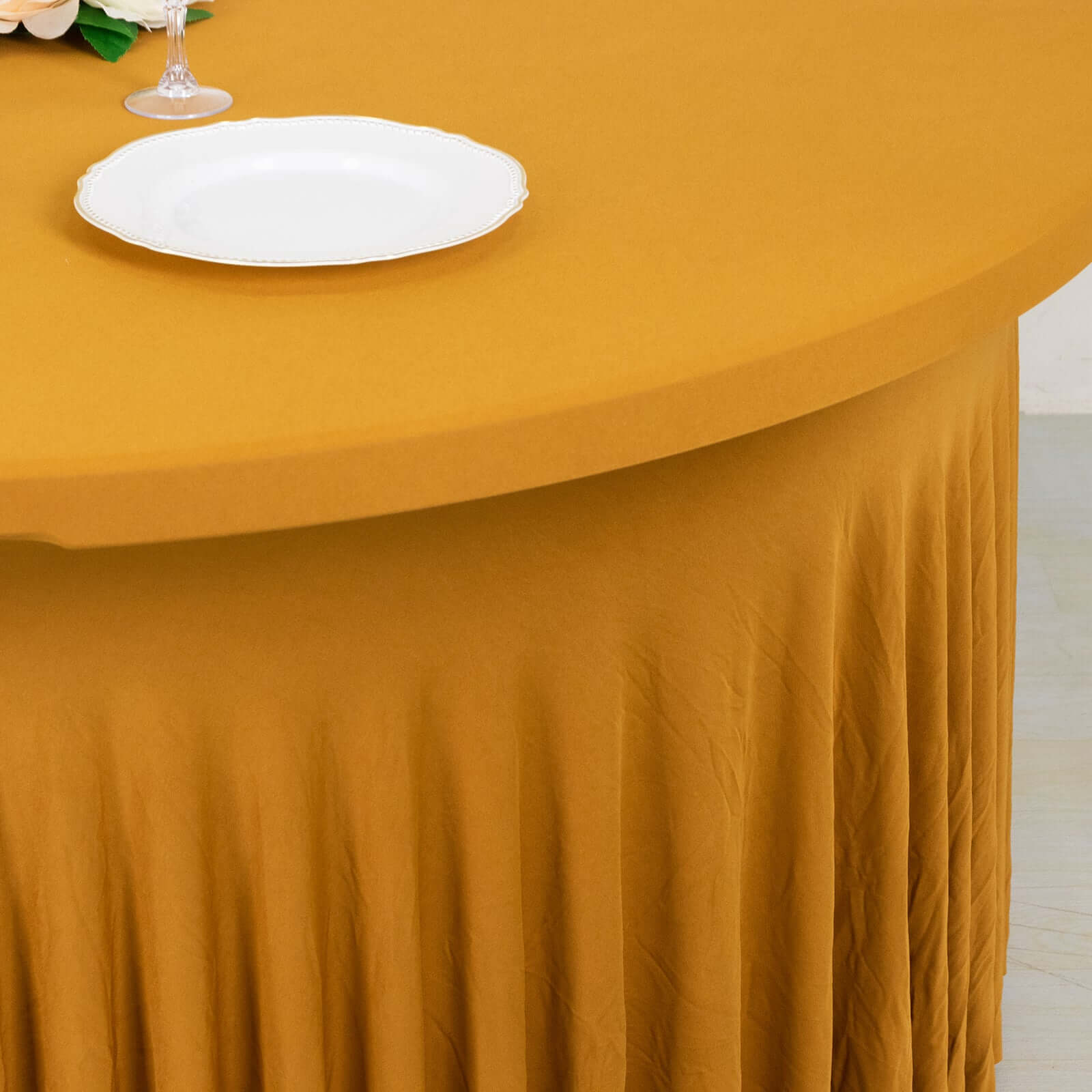 Spandex Round 6ft Table Skirt Gold with Wavy Skirt - Like Effect Stylish Table Cover for Weddings, Banquets & Trade Shows - Bell Racket Store
