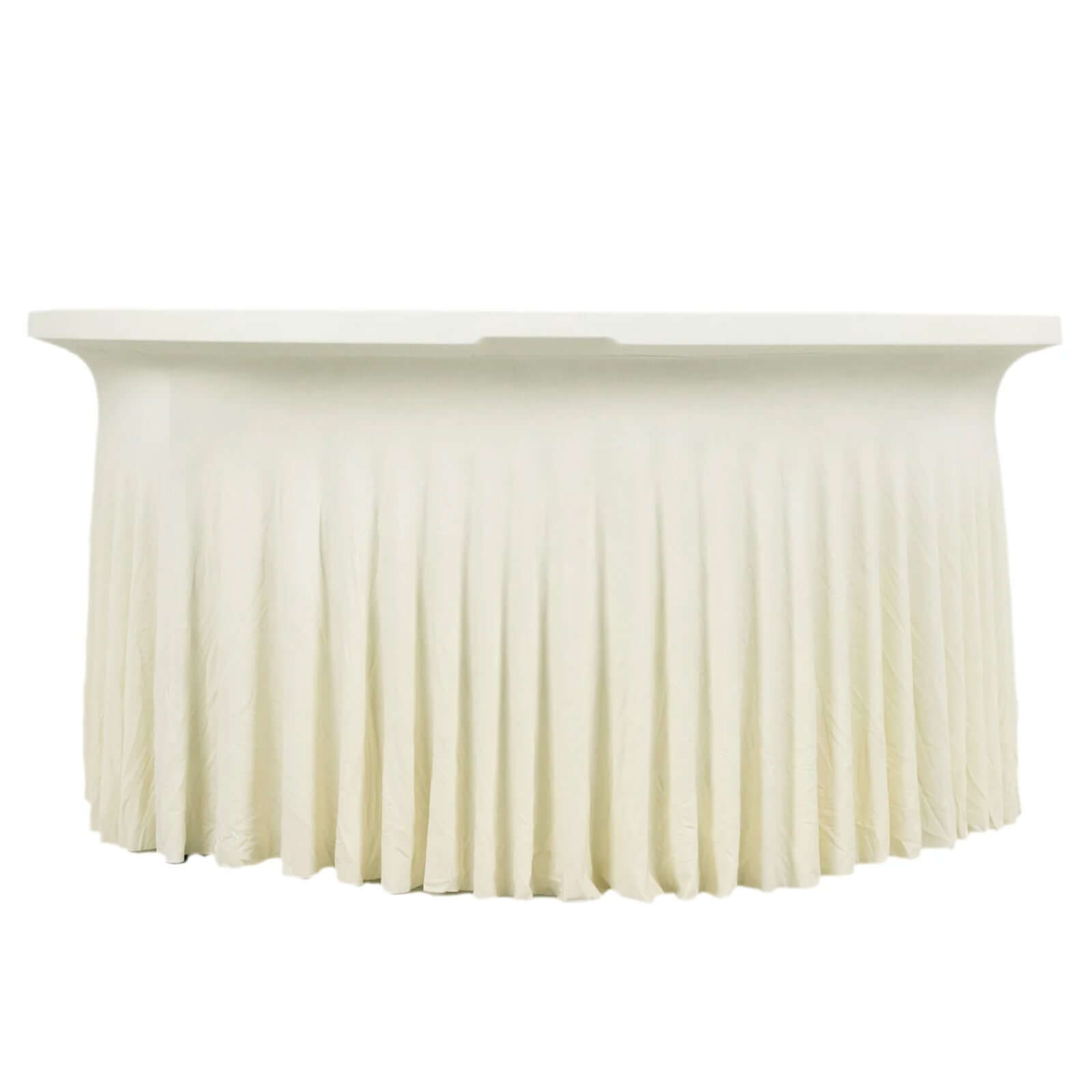 Spandex Round 6ft Table Skirt Ivory with Wavy Skirt - Like Effect Stylish Table Cover - Bell Racket Store