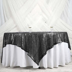 Sequin 90"x90" Table Overlay Square Tablecloth Black - Sparkly Table Cover