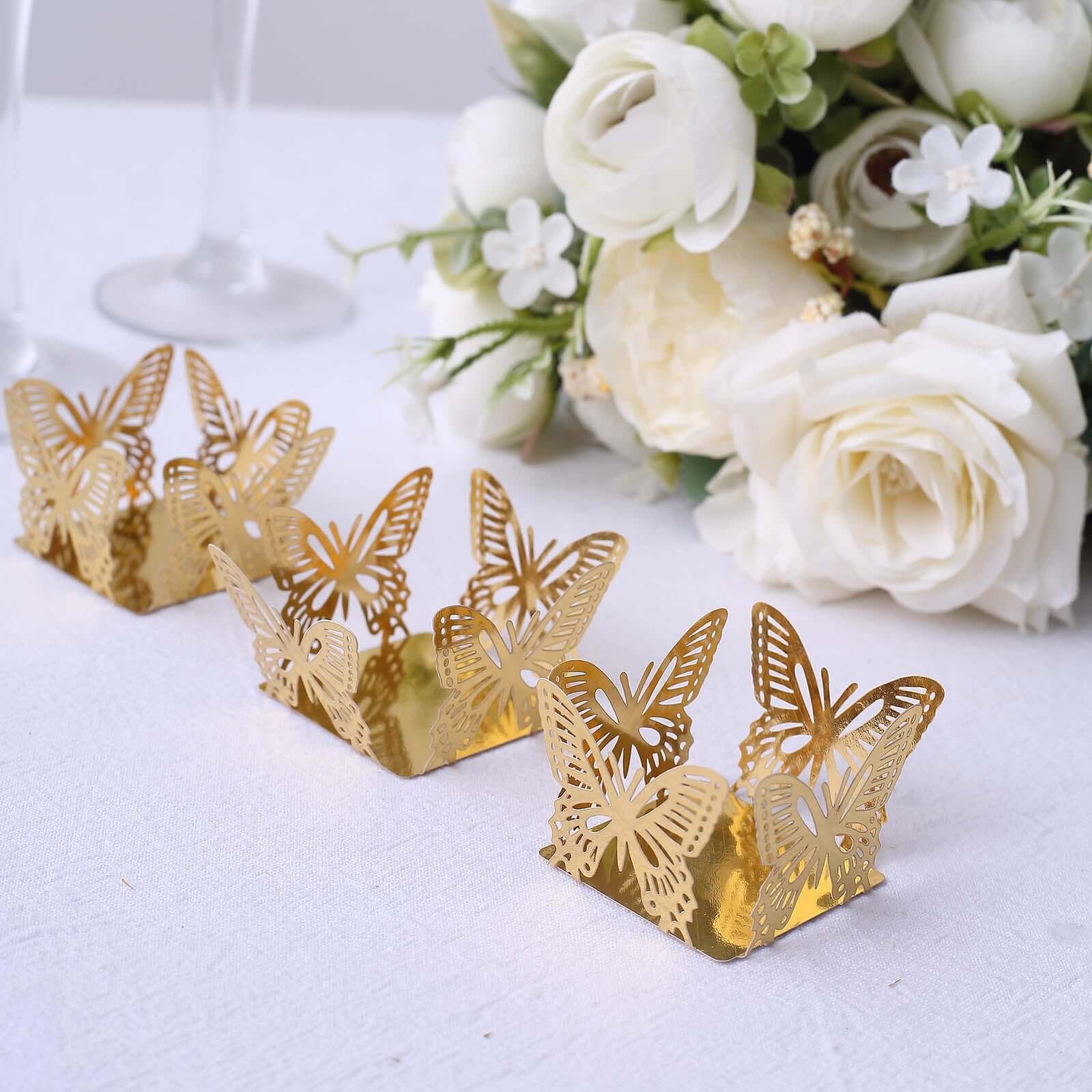 50-Pack Mini Paper Truffle Cup Liners Butterfly Square Design Metallic Gold - 225GSM Cupcake Tray Wrappers 4"