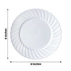 12-Pack Plastic Dessert Plates Glossy White Swirl Rim - Lightweight Round Salad Plates 6"