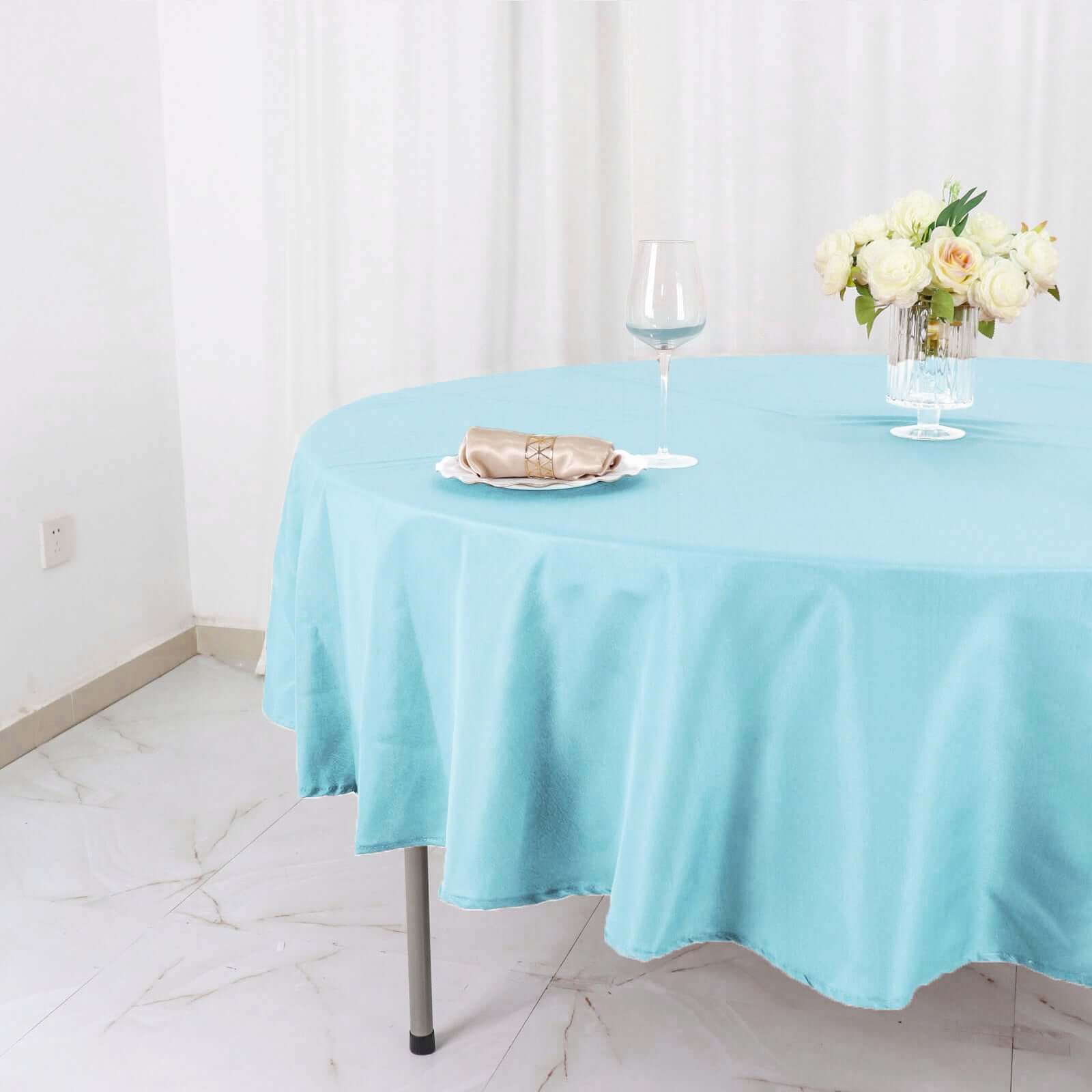 Polyester 90" Round Tablecloth Light Blue - Stain & Wrinkle-Resistant Table Cover