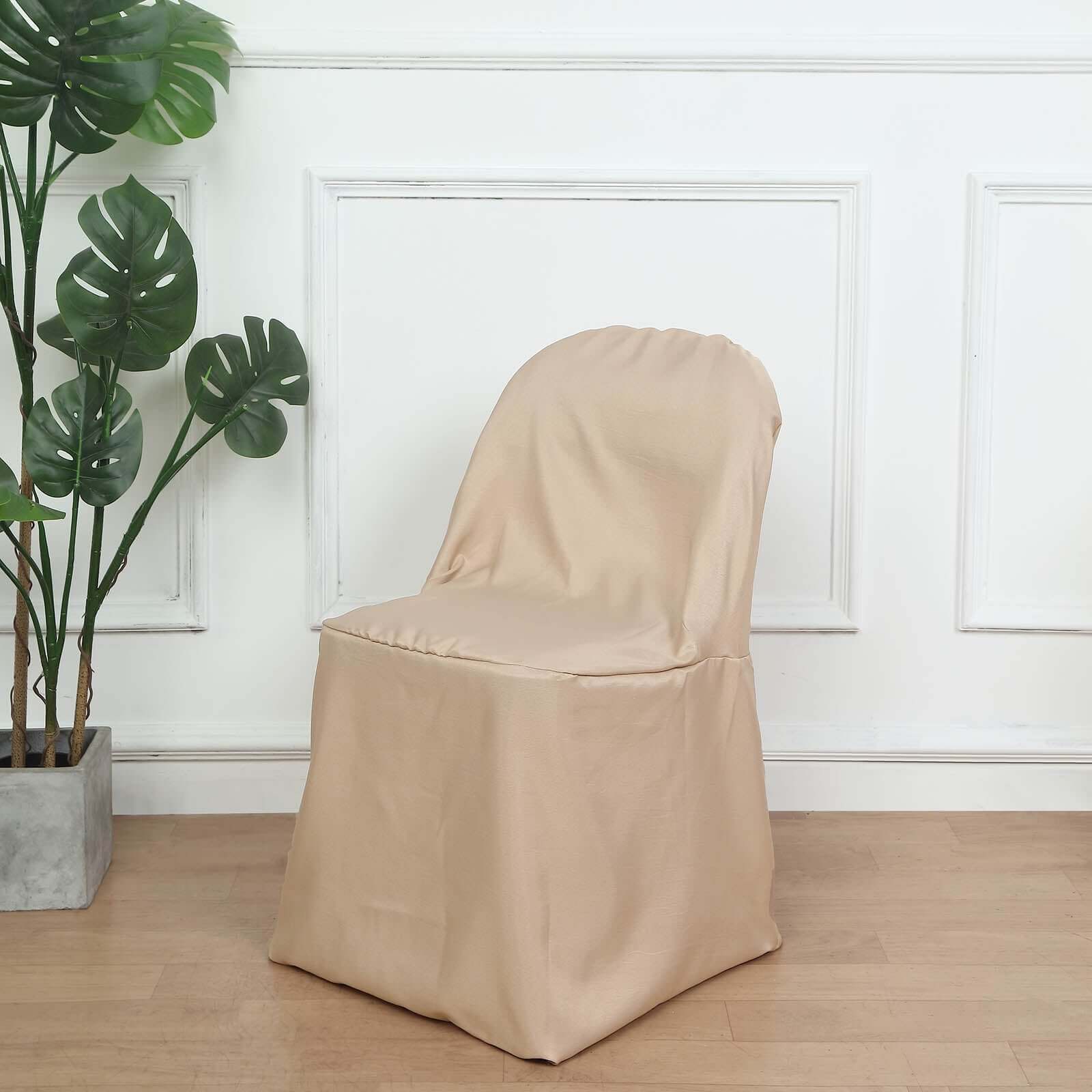 Polyester Slip On Folding Chair Covers Nude - Stain-Resistant Reusable Durable Fabric